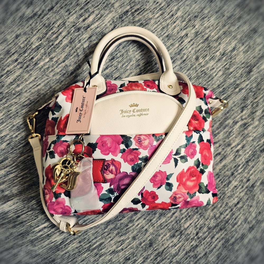 NWT Juicy Couture Floral Leather & Canvas Handbag